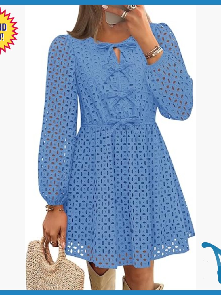 Long Sleeve Mini Dress Tie Front Babydoll A-Line Casual Fall